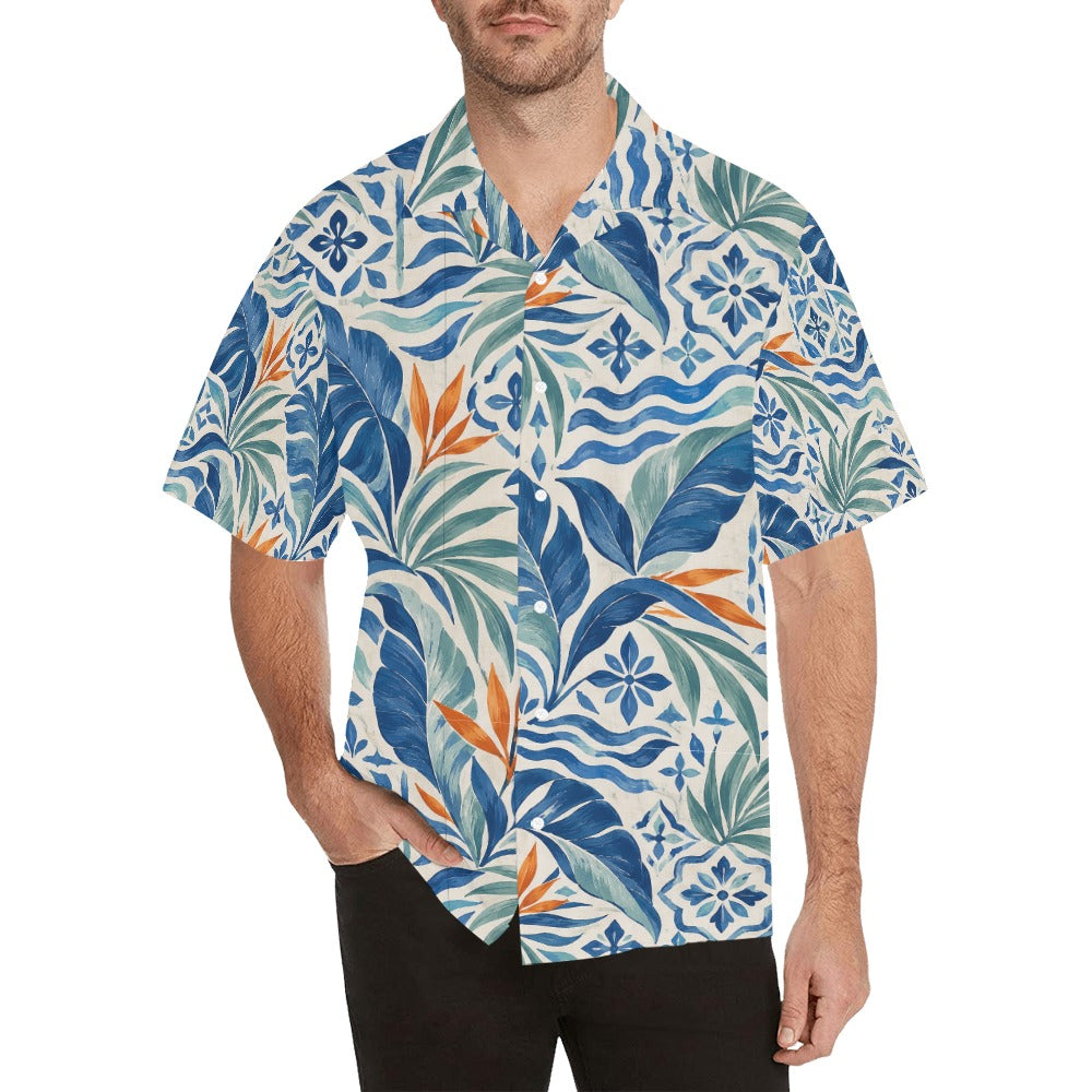 Blue Tile Tropics Hawaiian Shirt