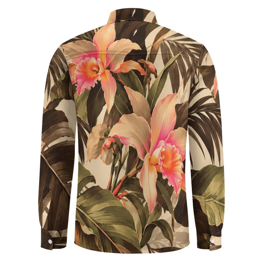 Peach Velvet Casual One Pocket Long Sleeve Shirt