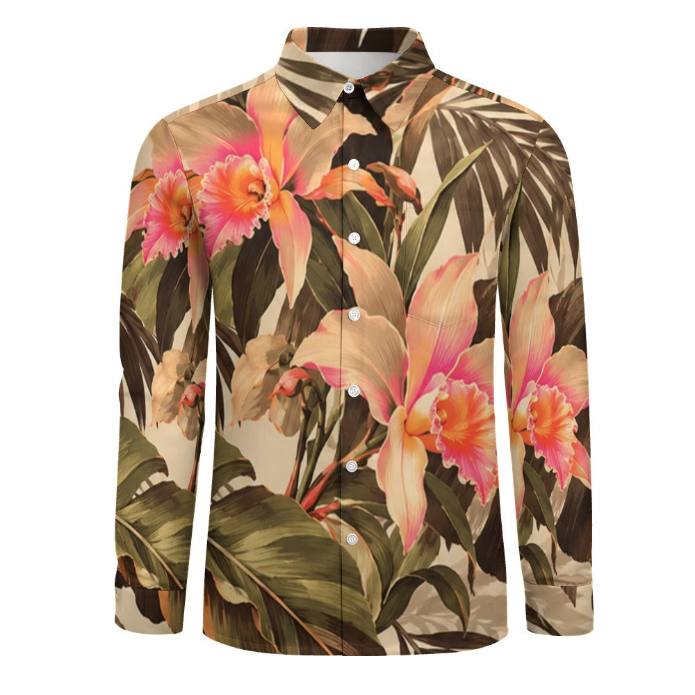 Peach Velvet Casual One Pocket Long Sleeve Shirt