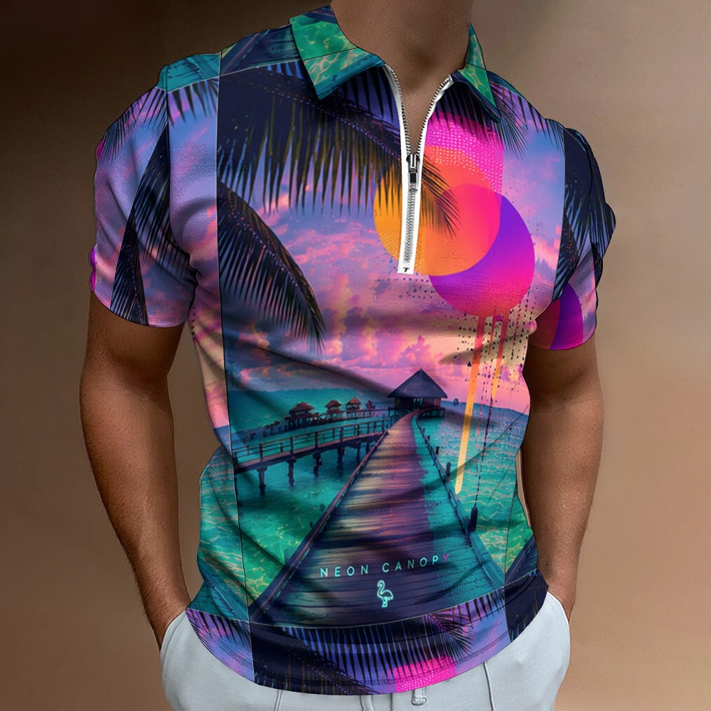Neon Pier Zip Polo