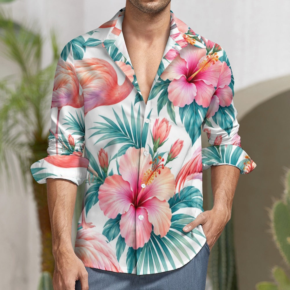 Peach Velvet Casual One Pocket Long Sleeve Shirt