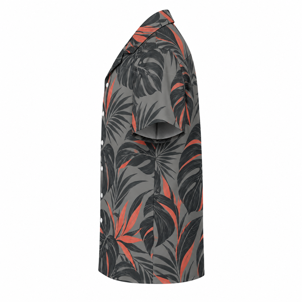 Coral Shadow Cuban Collar Shirt — side view