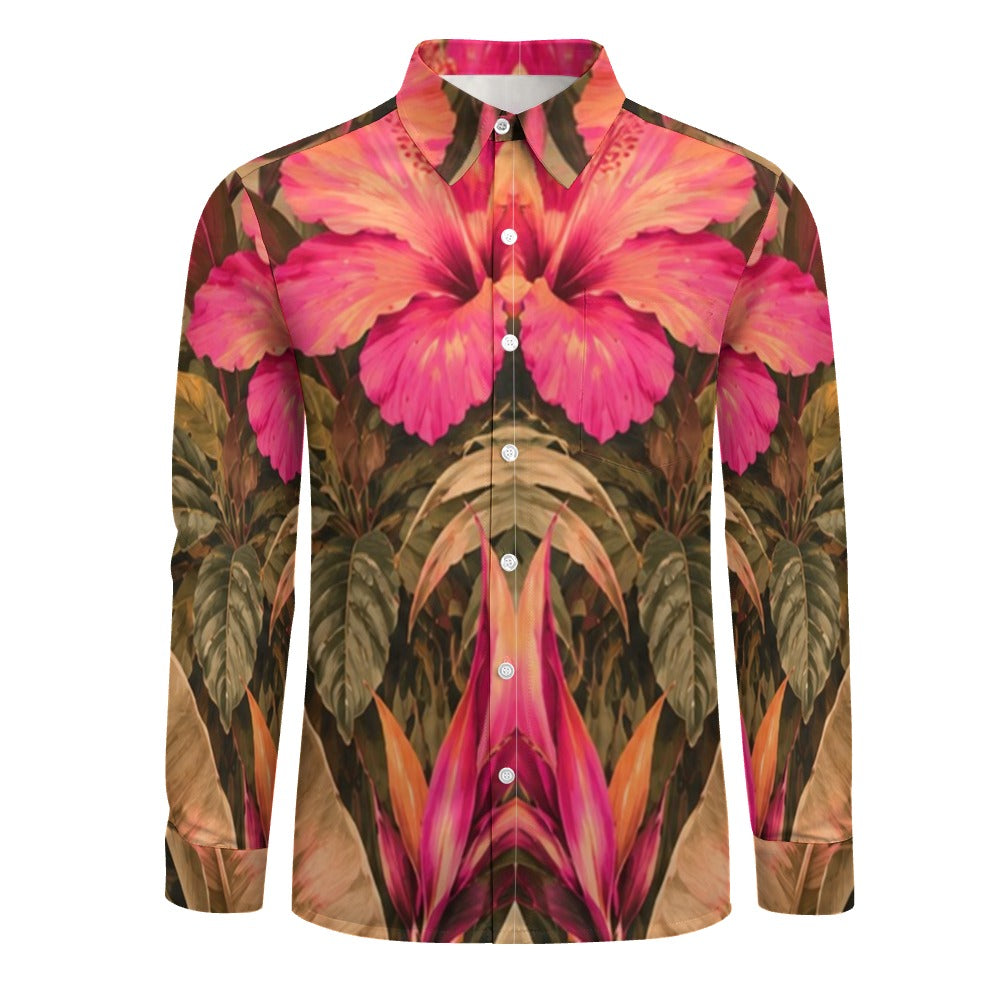 Peach Velvet Casual One Pocket Long Sleeve Shirt