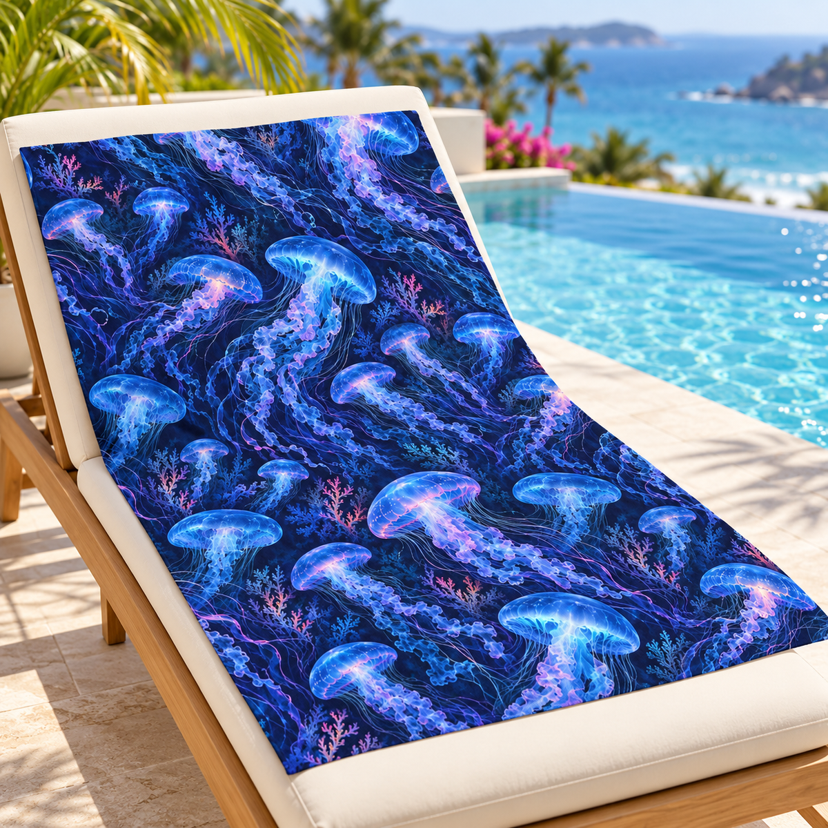 Blue Jelly Drift Beach Towel coastal lifestyle photo