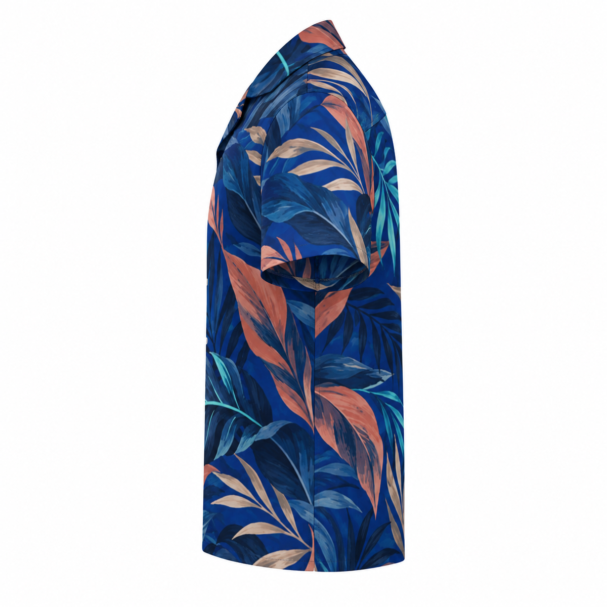 Blue Tide Leaves Cuban Collar Shirt — side view