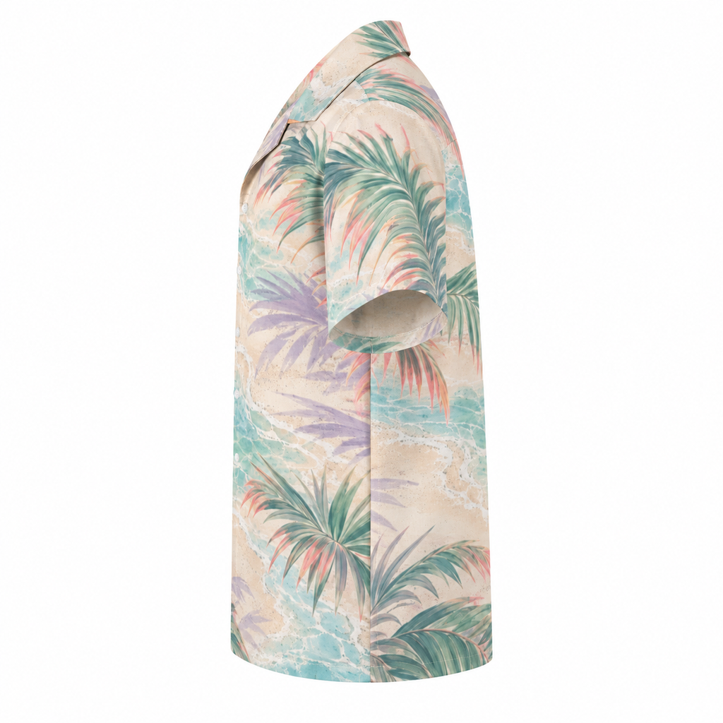 Seafoam Palms Cuban Collar Shirt — side view