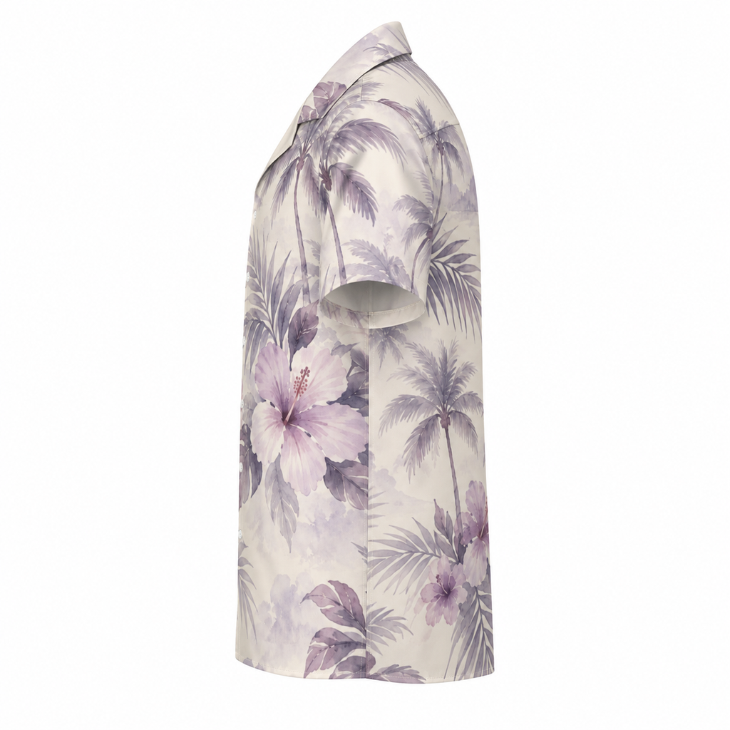 Lavender Hibiscus Cuban Collar Shirt — side view