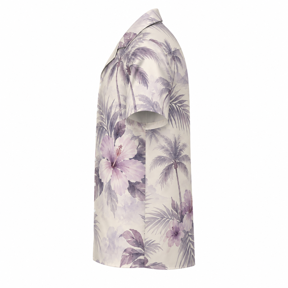 Lavender Hibiscus Cuban Collar Shirt — side view