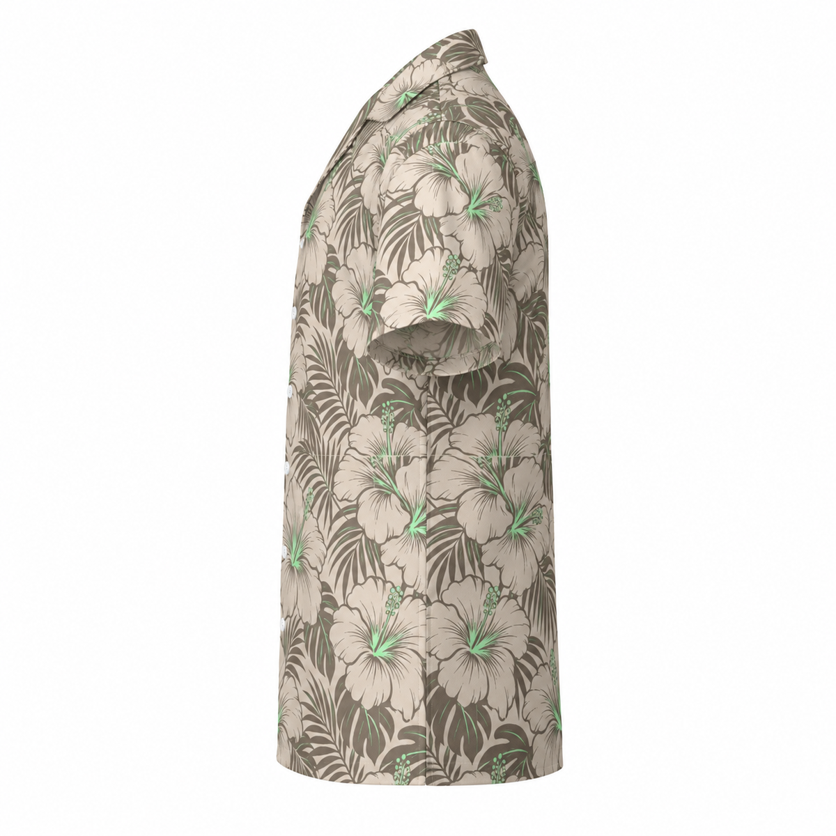 Sage Hibiscus Cuban Collar Shirt — side view